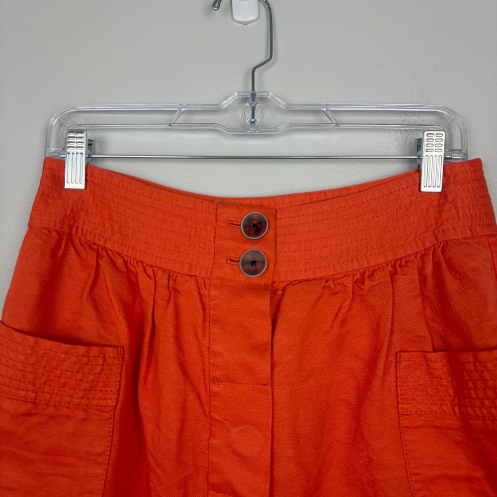 J. Crew Factory Orange Linen Blend Button Front Skirt Casual Preppy Size 6 - Picture 2 of 7